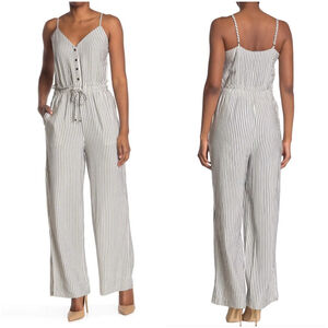 7 For All Mankind White Navy Pinstriped Paperbag Jumpsuit Women’s Sz Small